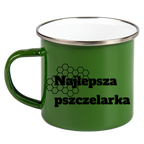 Kubek zielony emaliowany z nadrukiem "Najlepsza pszczelarka" – pszczelarstwo #3