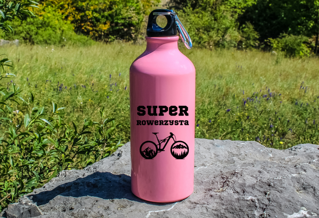 Butelka różowa 600 ml z nadrukiem "Super Rowerzysta" - rower #8
