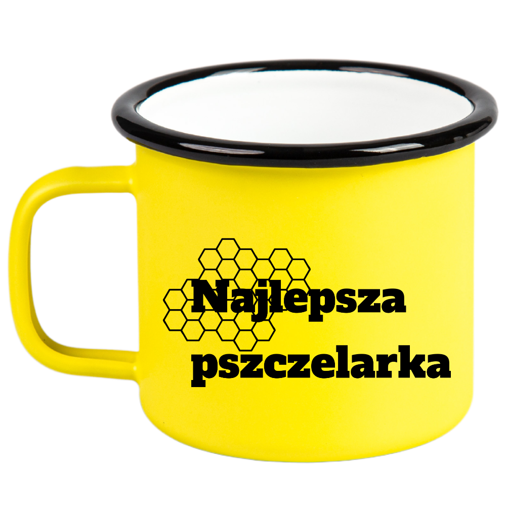 Kubek emaliowany żółty z napisem "Najlepsza pszcelarka" – pszczelarstwo #3