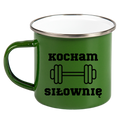 Kubek emaliowany zielony z nadrukiem "Kocham Siłownię" - na siłownię #1