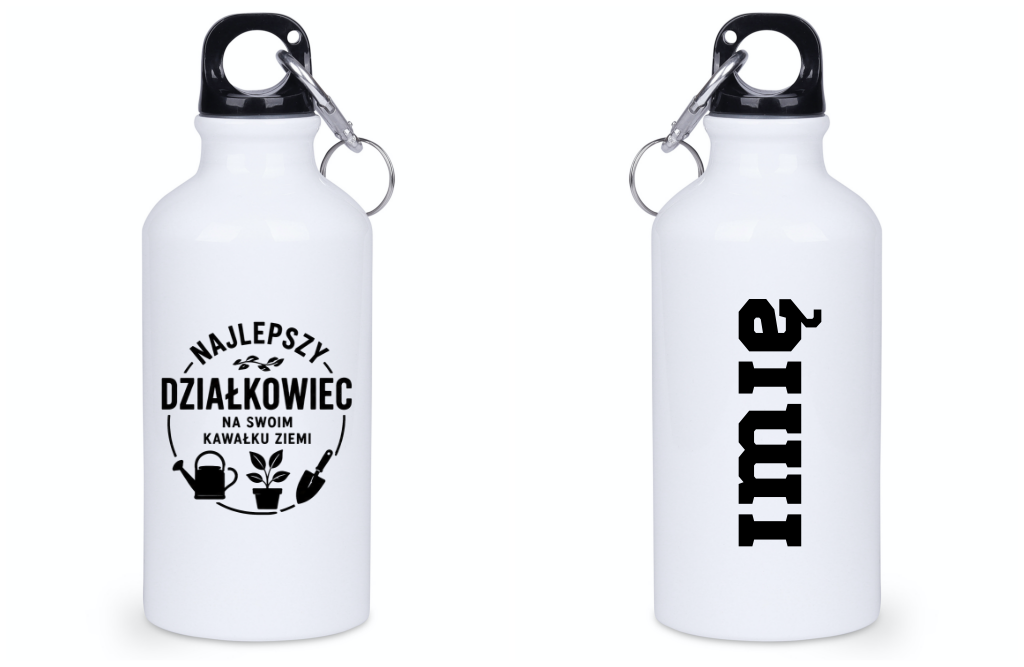 Butelka biała 400 ml z nadrukiem „Najlepszy działkowiec na swoim kawałku ziemi” – ogród, działka #9