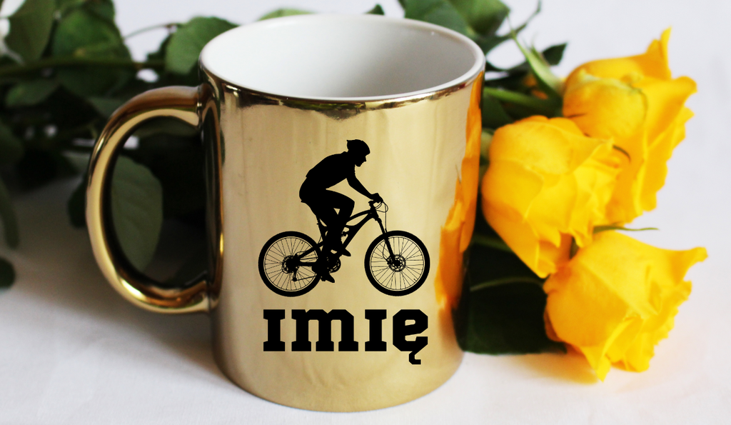 Kubek złoty z grafiką roweru i imieniem do wyboru – dla rowerzysty #9