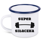 Kubek emaliowany biały z nadrukiem „Super Siłaczka” – siłownia #2
