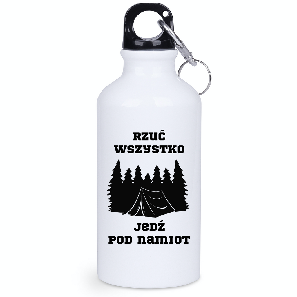 Butelka biała 400 ml z nadrukiem „Rzuć wszystko, jedź pod namiot” – camping, namiot #9