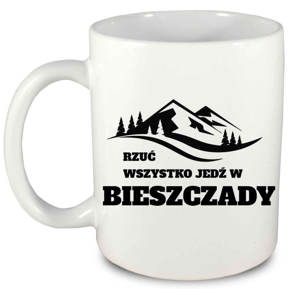 Kubek biały z nadrukiem "Rzuć wszystko, jedź w Bieszczady" - trekking, góry #5
