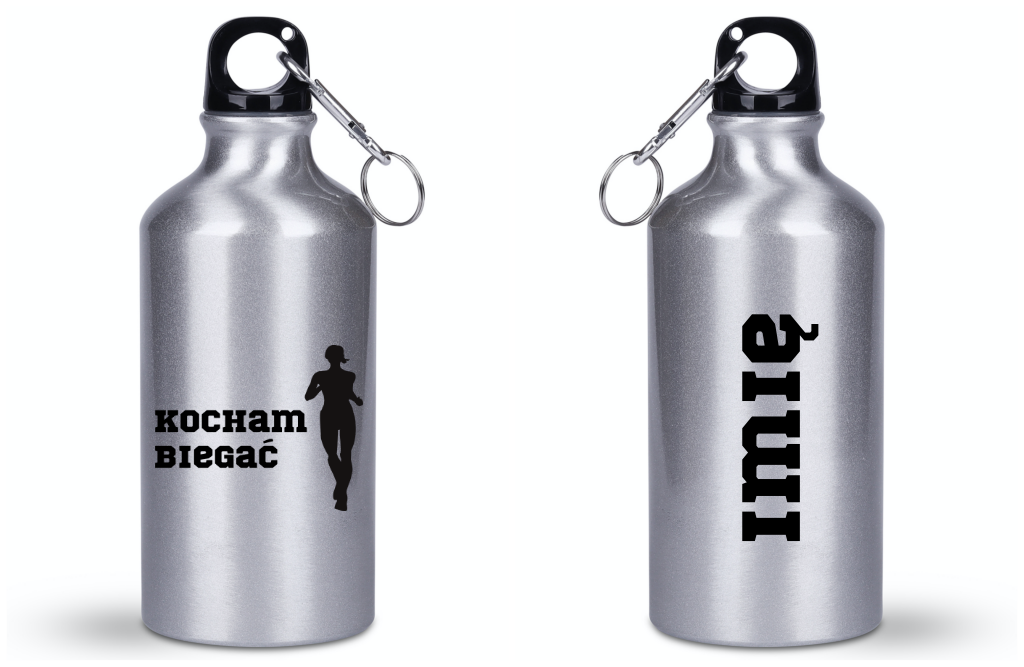 Butelka srebrna 400 ml z nadrukiem "Kocham Biegać" dla pań – bieganie #4