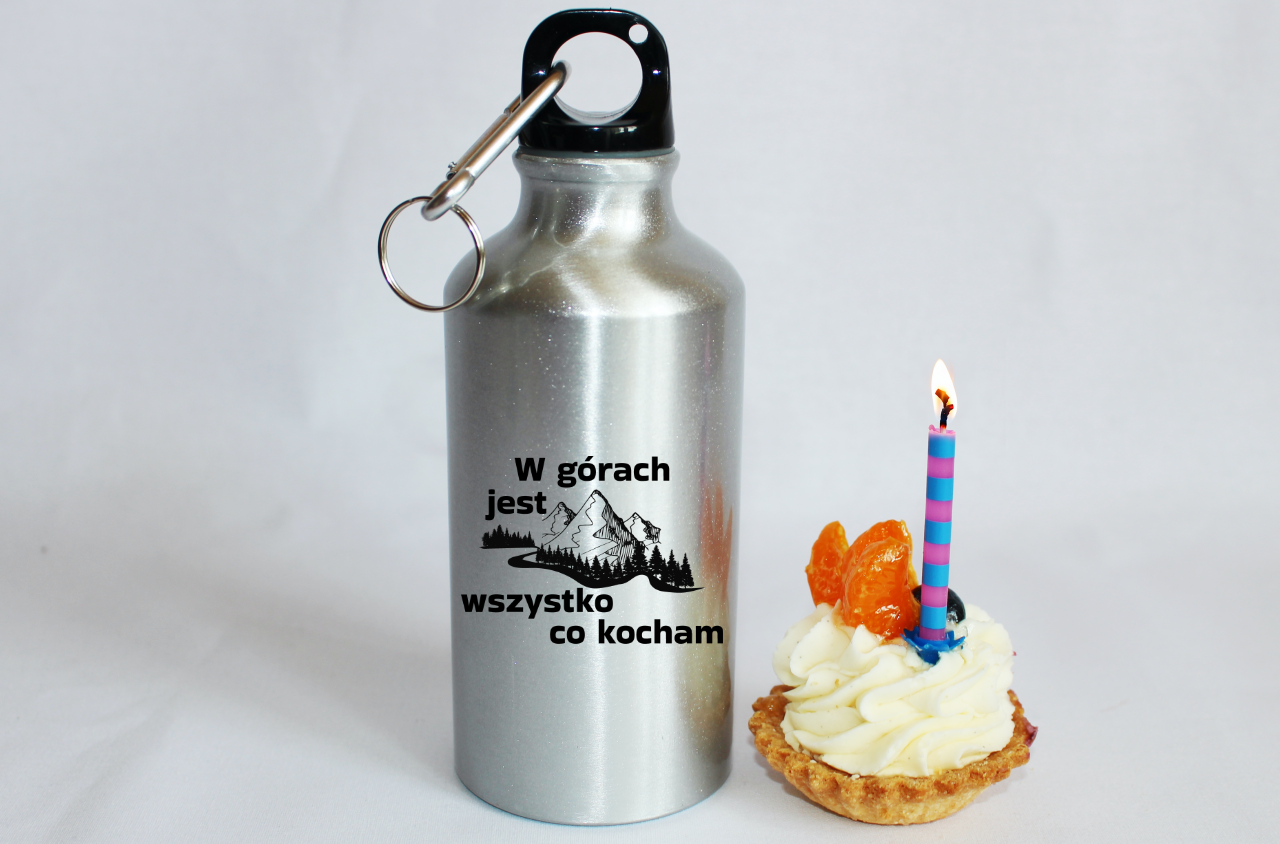 Butelka srebrna 400 ml z nadrukiem „W górach jest wszystko co kocham” #3