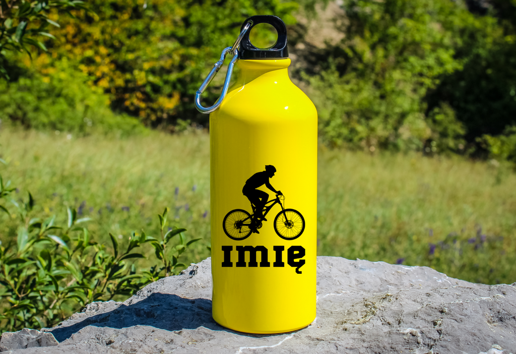 Bidon żółty 600 ml z grafiką roweru oraz dowolnym imieniem - dla rowerzysty #5