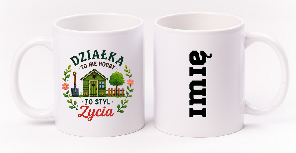 Kubek biały z nadrukiem „Działka to nie hobby, to styl życia” – ogród, działka #2