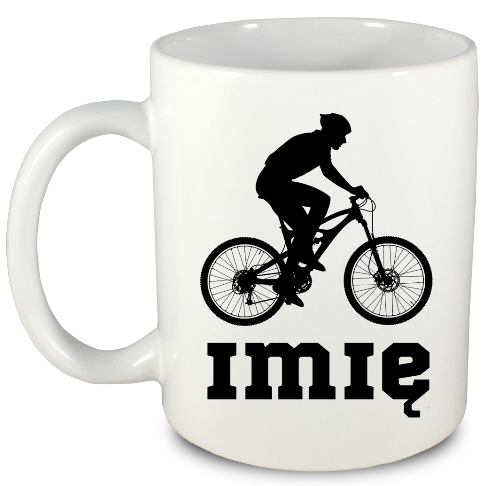 Kubek biały z grafiką roweru i imieniem do wyboru – dla rowerzysty #9