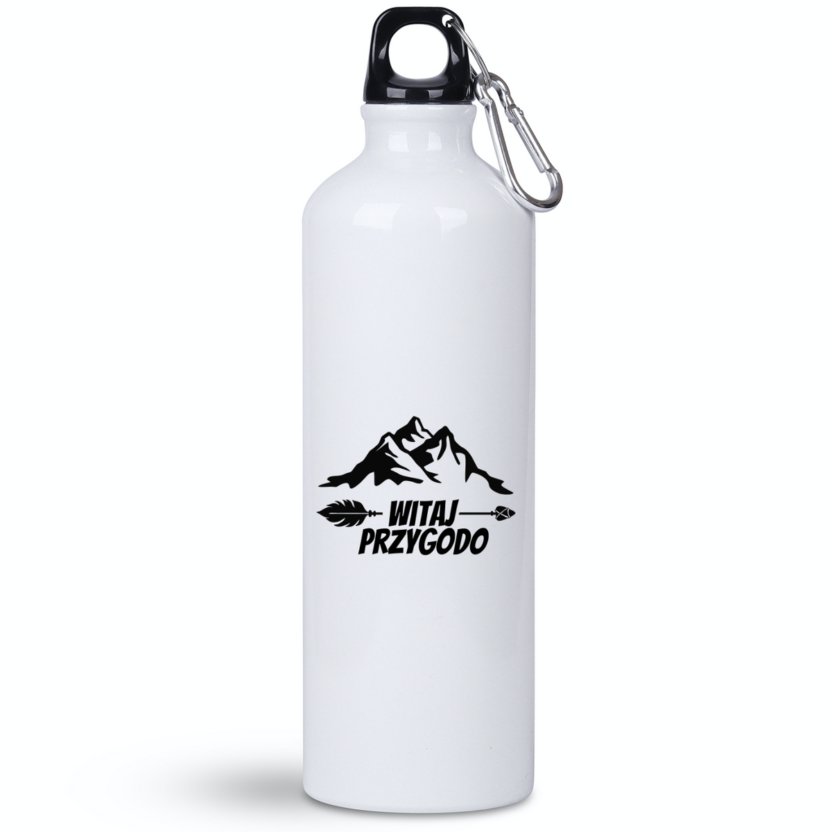 Butelka biała 800 ml z nadrukiem „Witaj przygodo” – camping, podróż #11