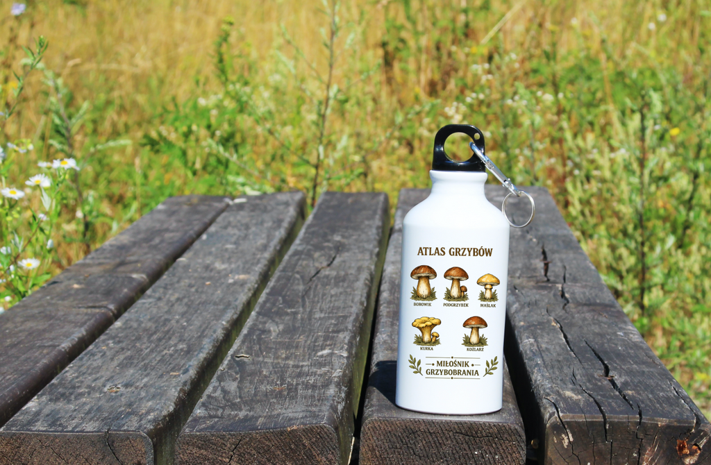 Butelka biała 400 ml z nadrukiem „Atlas Grzybów”– na grzyby #7
