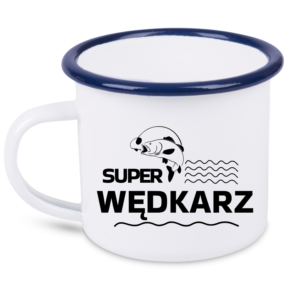 Kubek emaliowany biały z nadrukiem "Super wędkarz" #11
