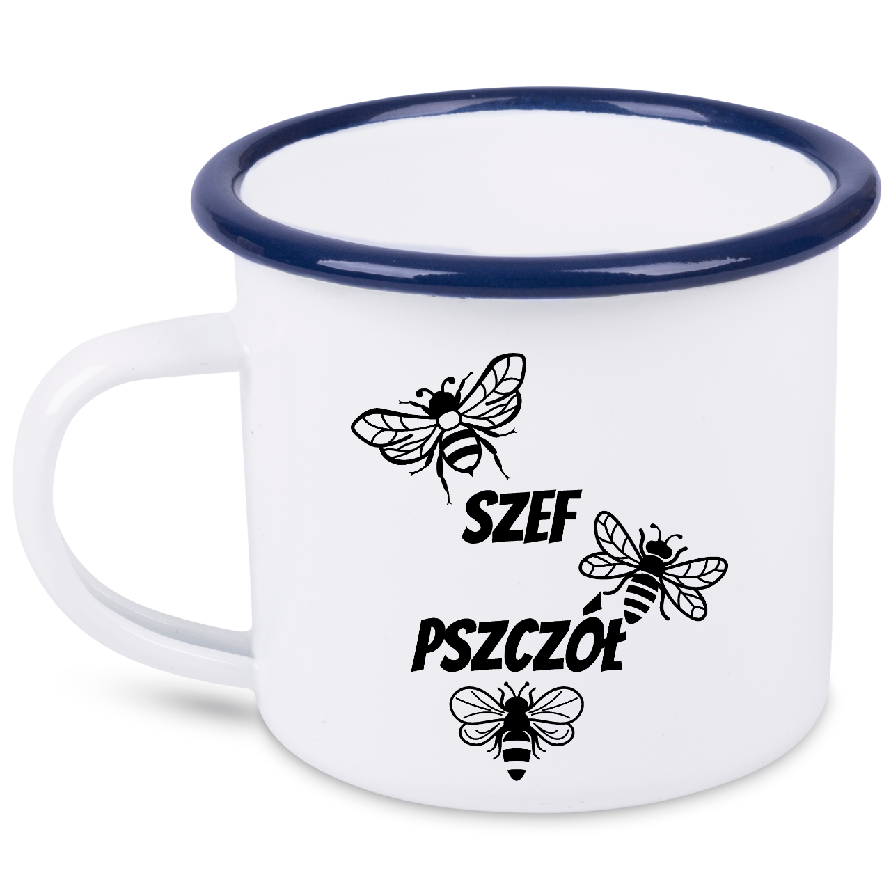 Kubek emaliowany biały z nadrukiem „Szef pszczół” – pszczelarstwo #3