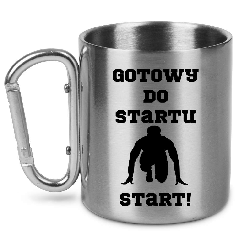 Kubek ze srebrnym karabińczykiem – z nadrukiem "Gotowy do startu start!" – dla panów, bieganie #6