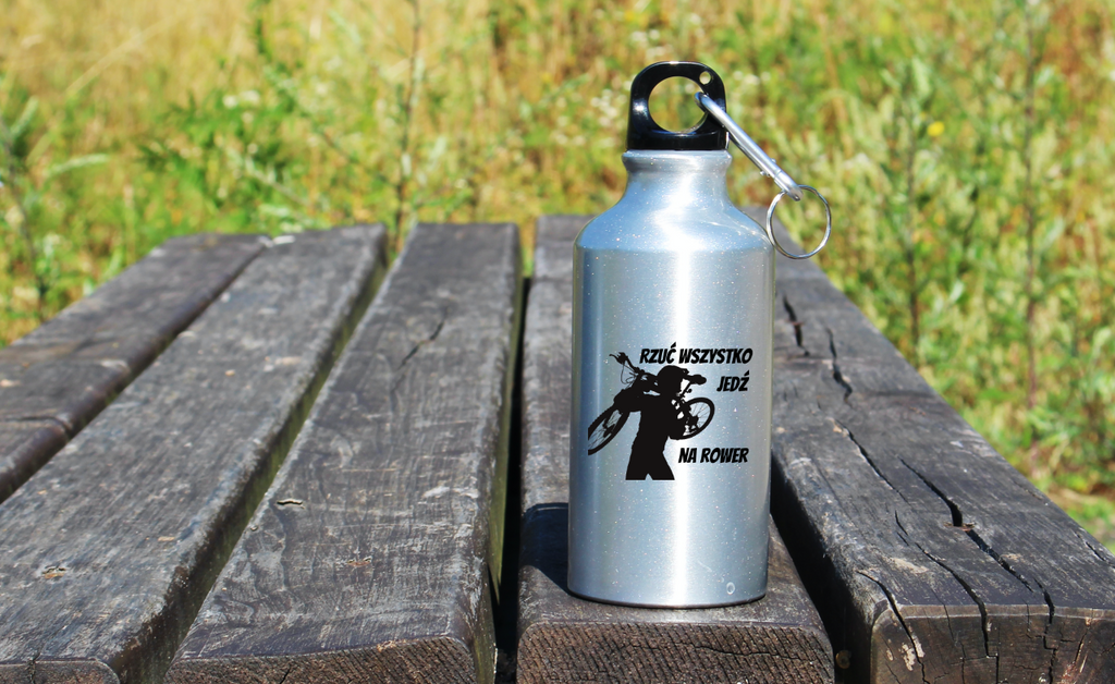 Butelka srebrna 400 ml z nadrukiem „Rzuć wszystko, jedź na rower” – dla rowerzystów #9