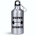 Bidon srebrny 400 ml z nadrukiem „Super Siłacz” – siłownia #3