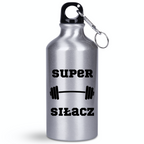 Bidon srebrny 400 ml z nadrukiem „Super Siłacz” – siłownia #3
