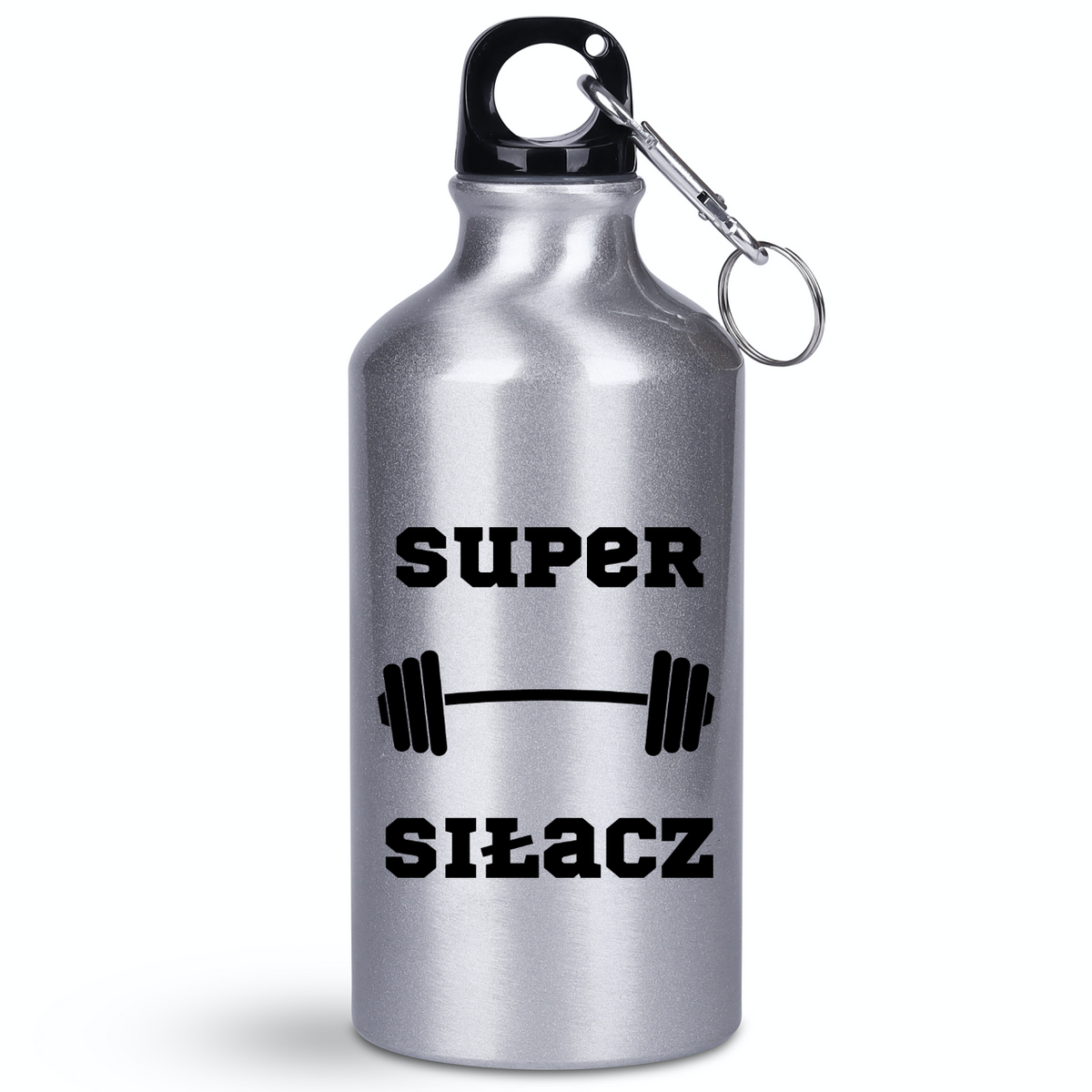 Bidon srebrny 400 ml z nadrukiem „Super Siłacz” – siłownia #3