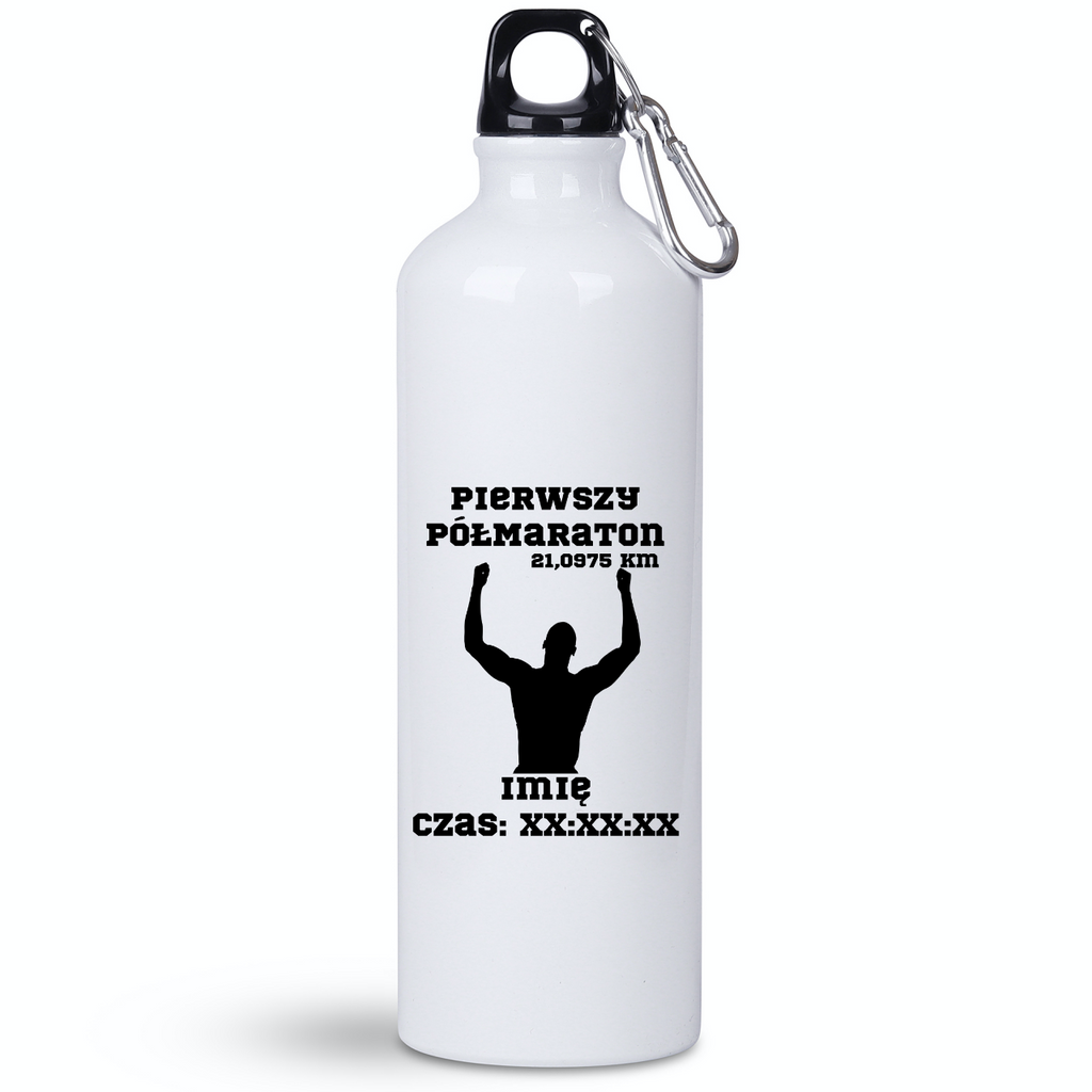 Bidon biały 800 ml pamiątka po półmaratonie + imię i czas – bieganie #8