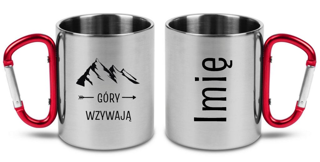 Kubek z czerwonym karabińczykiem i nadrukiem "Góry wzywają" #3