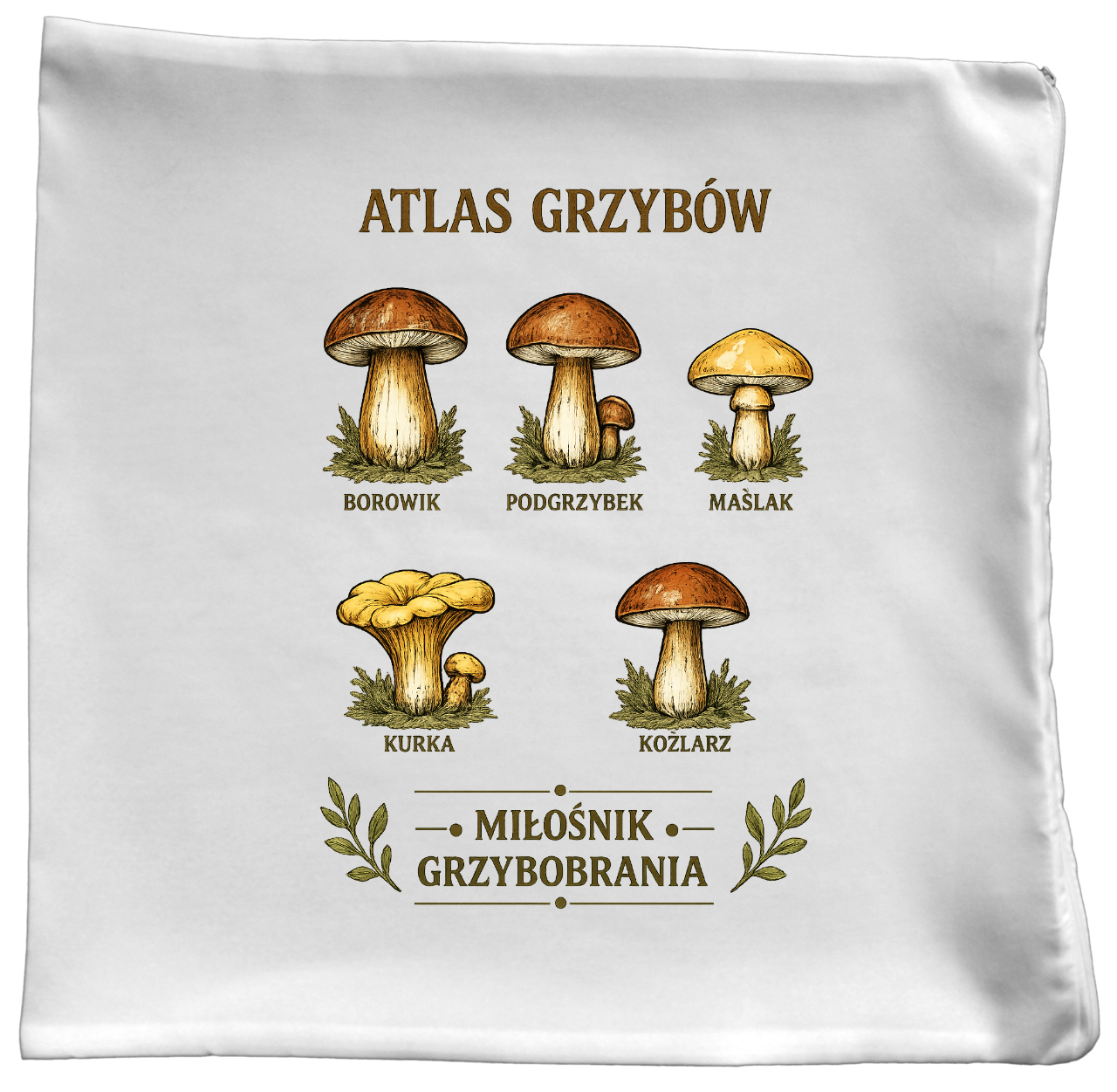 Poduszka prezent dla grzybiarzy z nadrukowaną grafiką "Atlas Grzybów" - grzyby #7