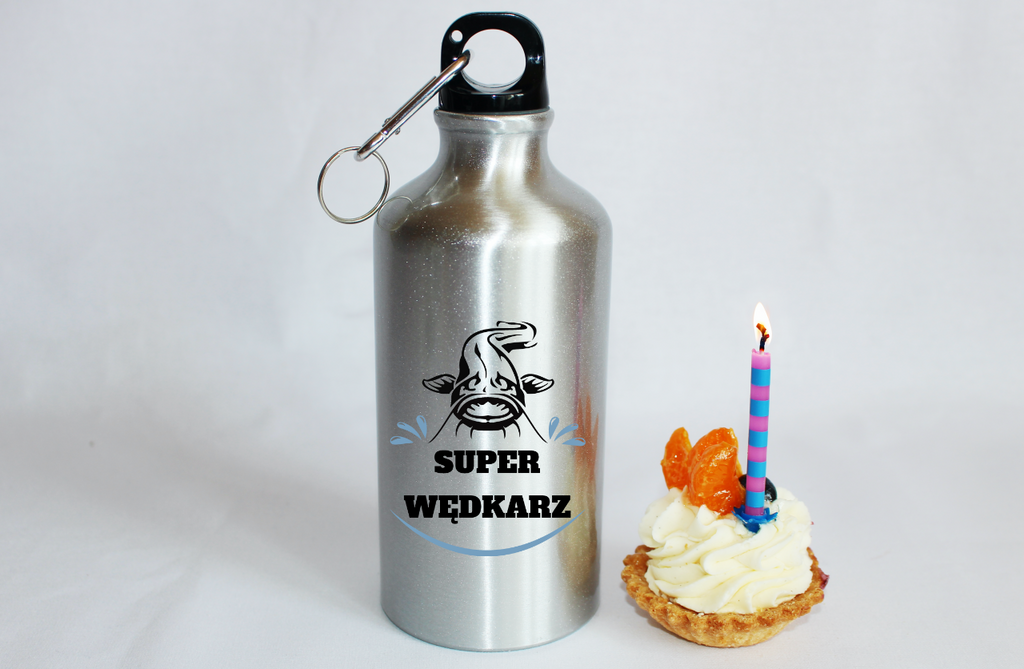 Butelka srebrna 500 ml z nadrukiem "Super wędkarz" – wędkarstwo #8