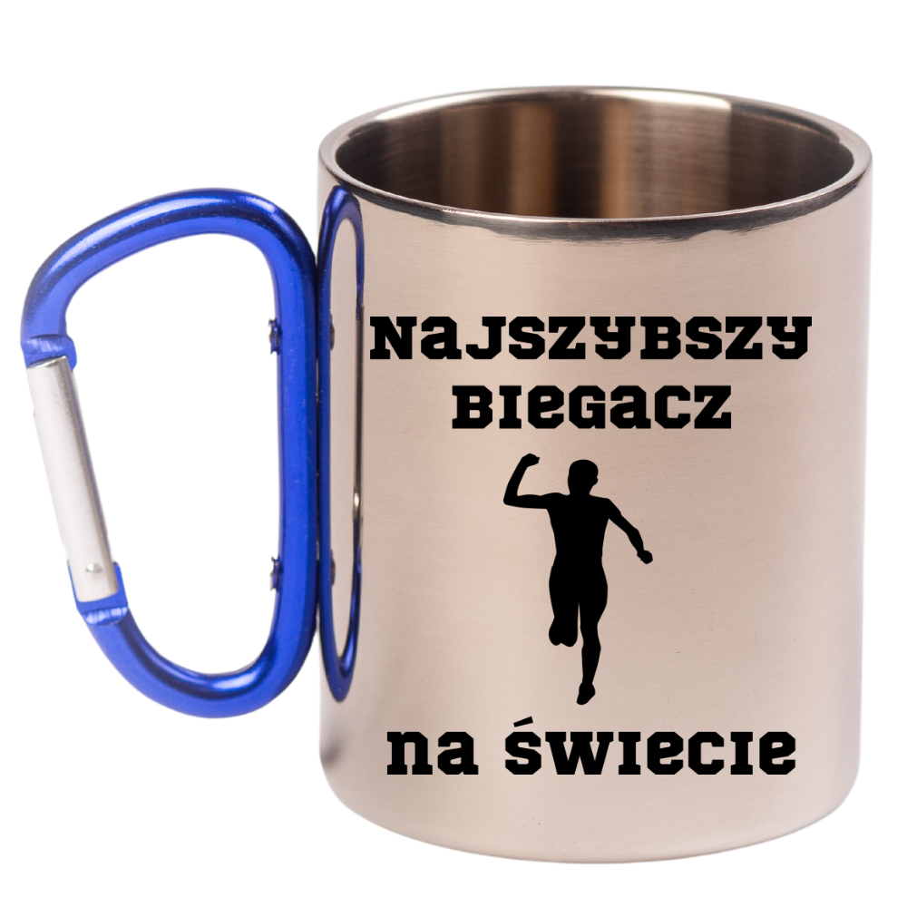 Biegowy kubek karabińczyk niebieski z nadrukiem "Najszybszy Biegacz na Świecie" #4