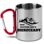 Kubek z czerwonym karabińczykiem i nadrukiem "Rzuć wszystko, jedź w Bieszczady" #5