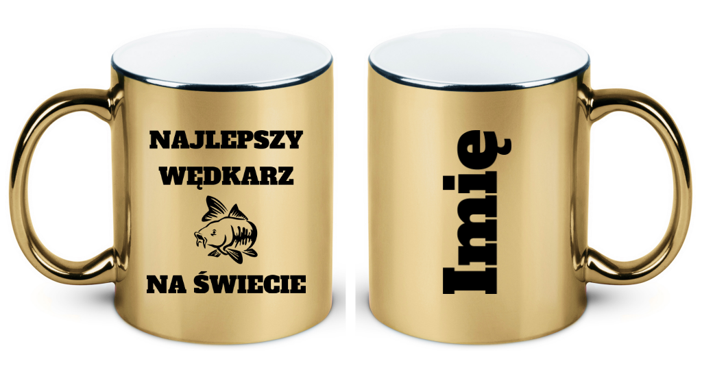 Kubek złoty z nadrukiem "Najlepszy wędkarz na świecie" – wędkarstwo #2