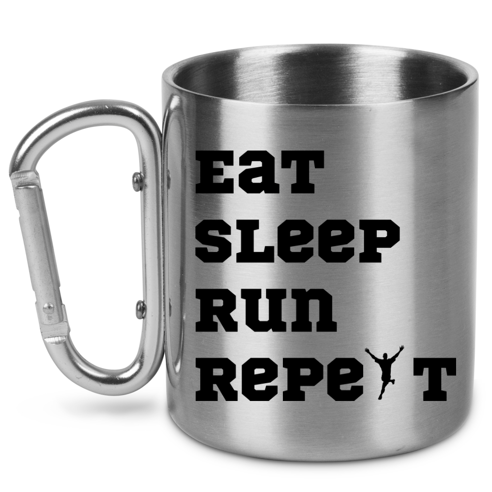 Kubek ze srebrnym karabińczykiem – z nadrukiem "Eat Sleep Run Repeat" – dla panów, bieganie #11