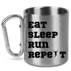 Kubek ze srebrnym karabińczykiem – z nadrukiem "Eat Sleep Run Repeat" – dla panów, bieganie #11