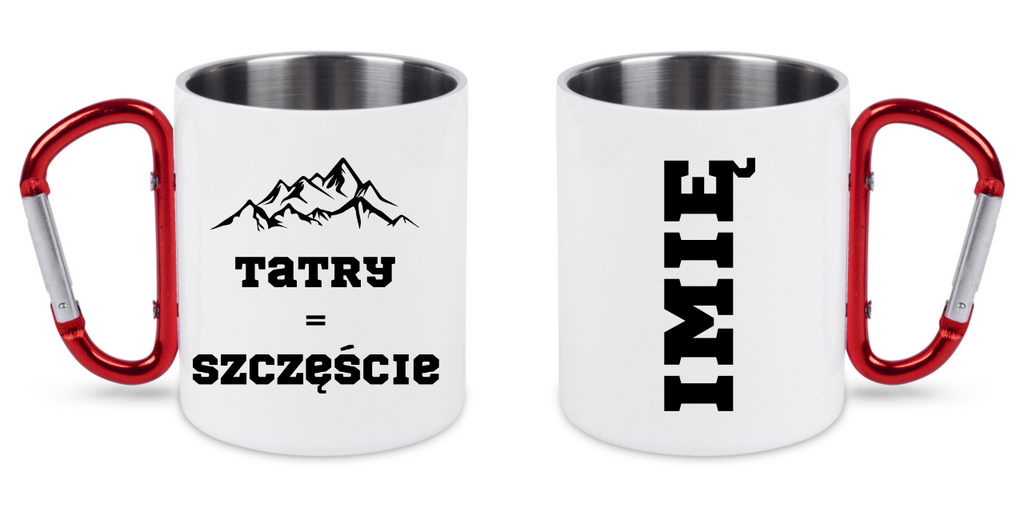 Kubek biały z czerwonym karabińczykiem z nadrukiem „Tatry = Szczęście” – Zakopane, Podhale #4