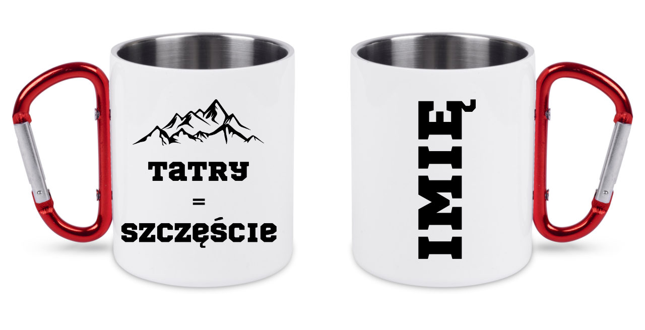 Kubek biały z czerwonym karabińczykiem z nadrukiem „Tatry = Szczęście” – Zakopane, Podhale #4