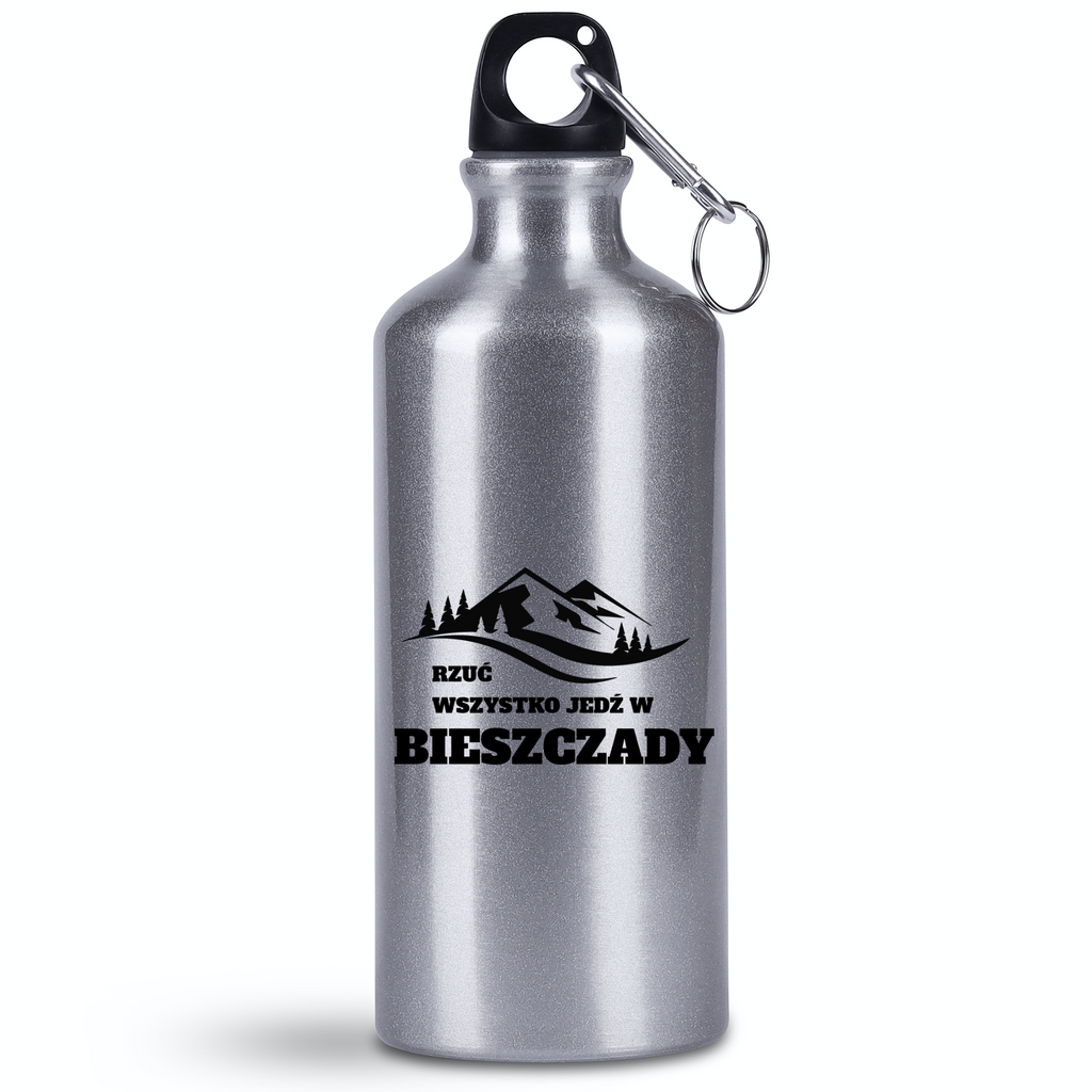 Bidon srebrny 500 ml z grafiką „Rzuć wszystko, jedź w Bieszczady” #2