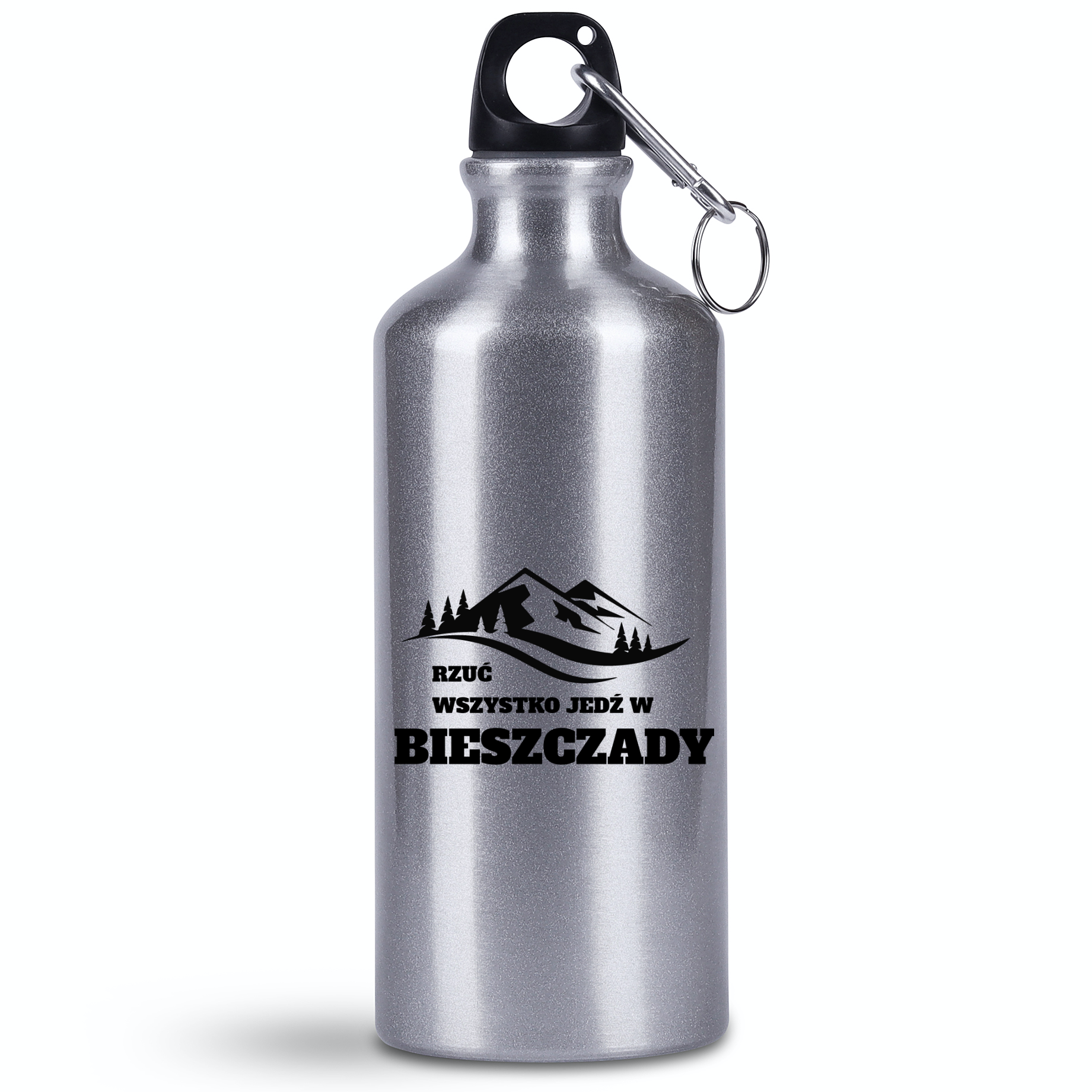 Bidon srebrny 500 ml z grafiką „Rzuć wszystko, jedź w Bieszczady” #2