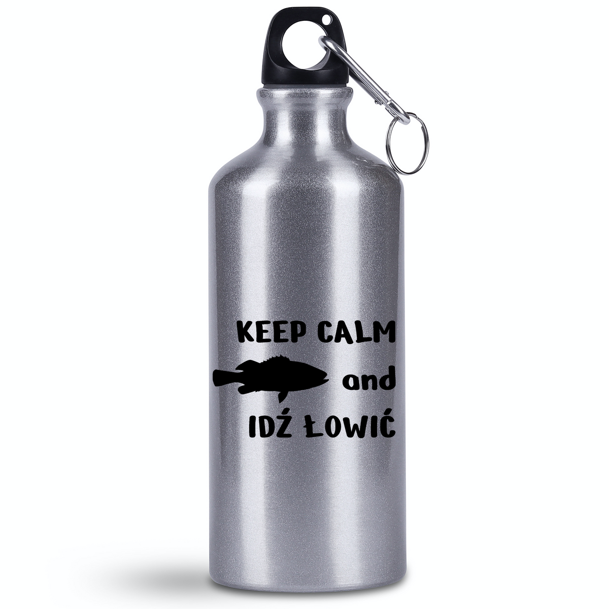 Butelka srebrna 500 ml z nadrukiem "KEEP CALM and IDŹ ŁOWIĆ" – wędkarstwo #5