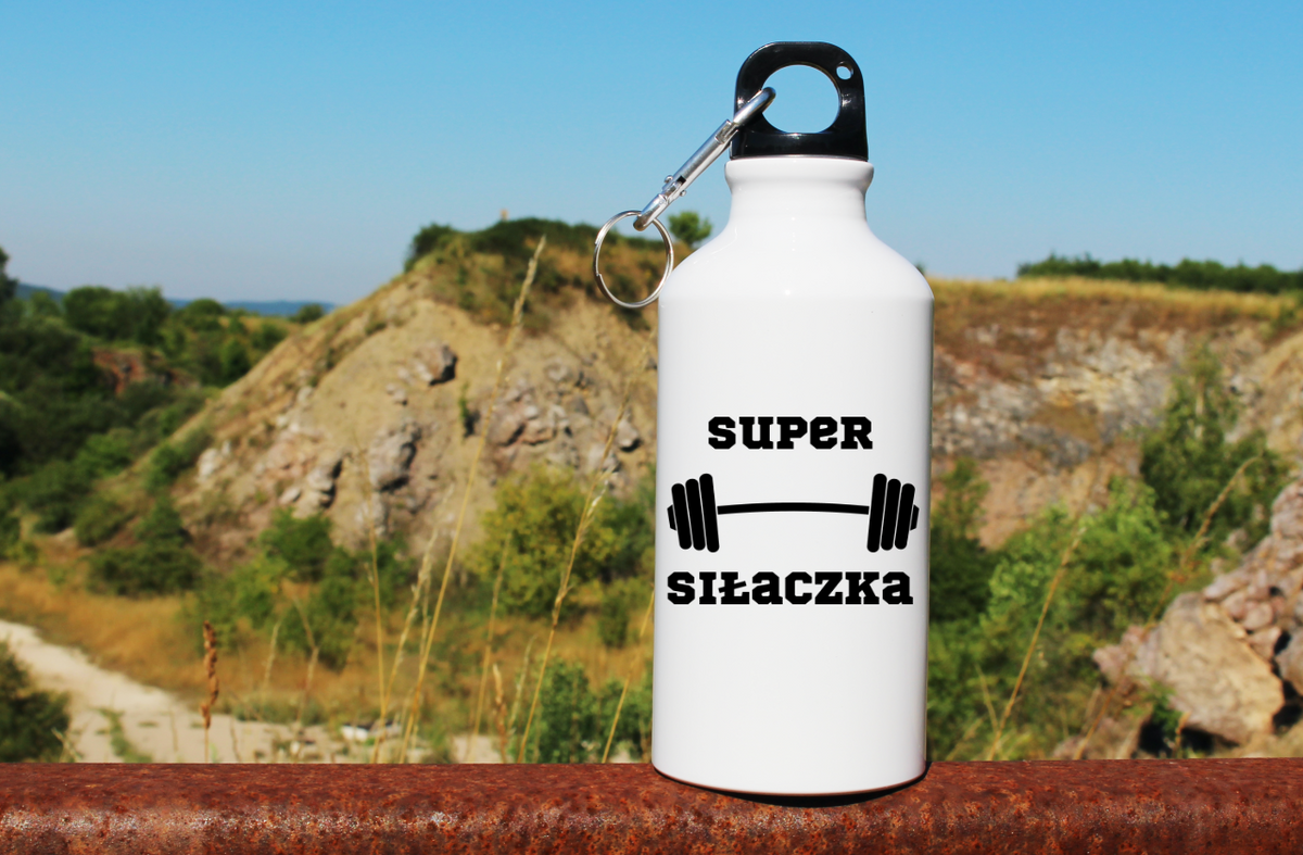 Bidon biały 400 ml na siłownię z nadrukiem „Super Siłaczka” – siłownia #2