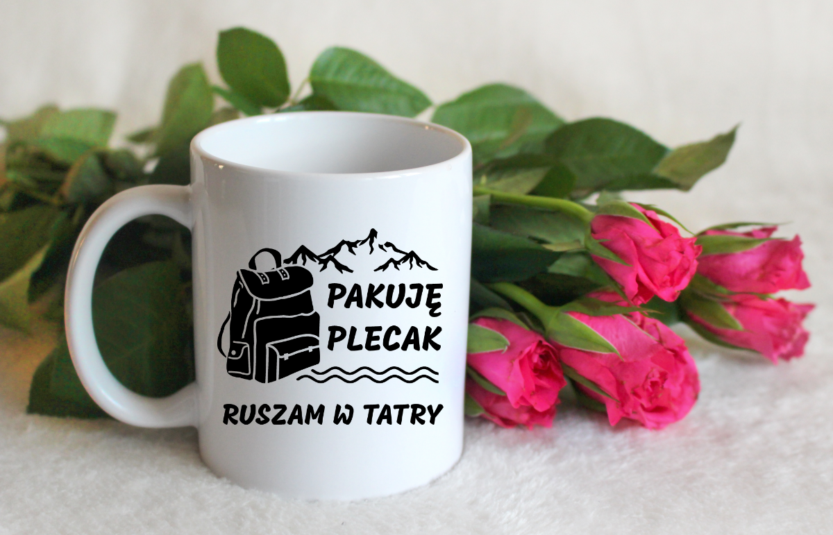 Kubek biały z nadrukiem "Pakuję plecak, ruszam w Tatry" - góry, Zakopane, Podhale #2