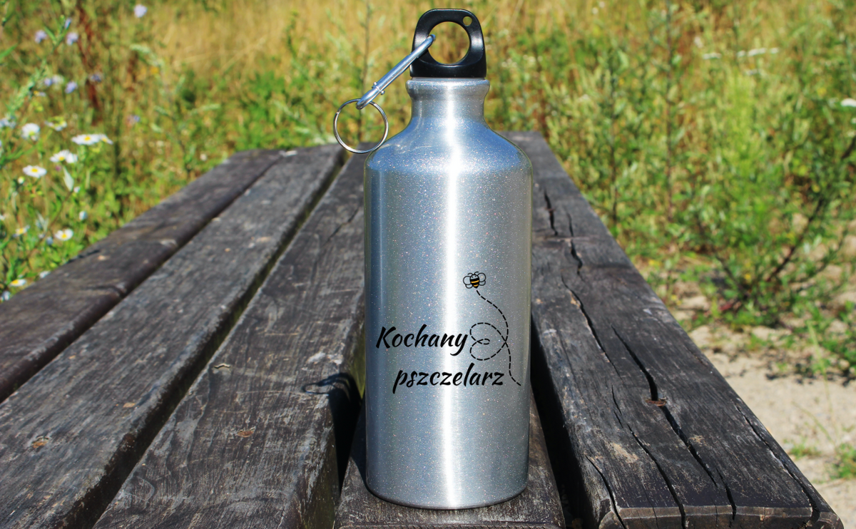 Butelka srebrna 500 ml z nadrukiem „Kochany pszczelarz” – pszczelarstwo #6