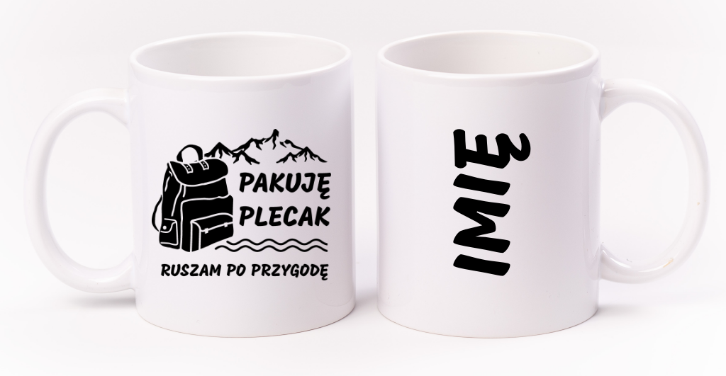 Kubek biały z nadrukiem „Pakuję plecak, ruszam po przygodę” – przygoda, przyroda #4