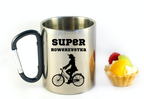 Kubek z czarnym karabińczykiem, nadrukiem „Super Rowerzystka” – dla rowerzystki #6