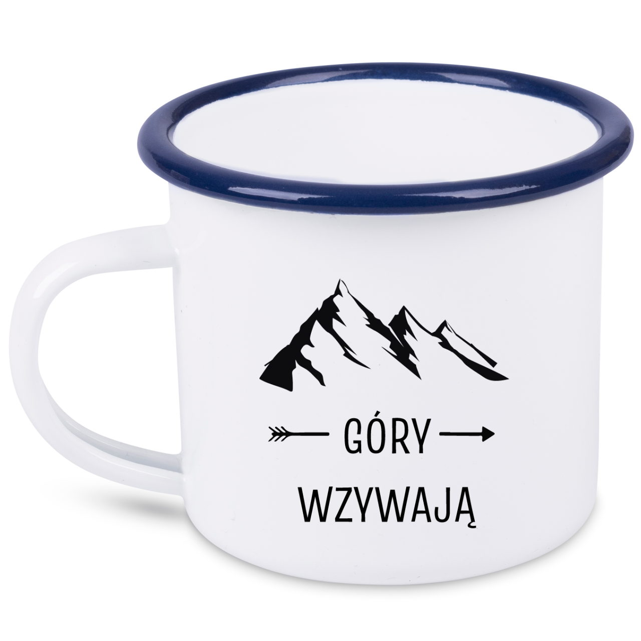 Kubek biały emaliowany z nadrukiem "Góry wzywają" - trekking #5