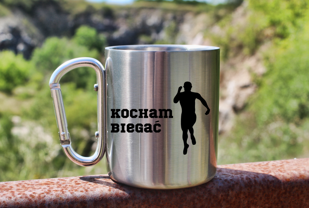 Kubek ze srebrnym karabińczykiem – z nadrukiem "Kocham Biegać" – dla panów, bieganie #3
