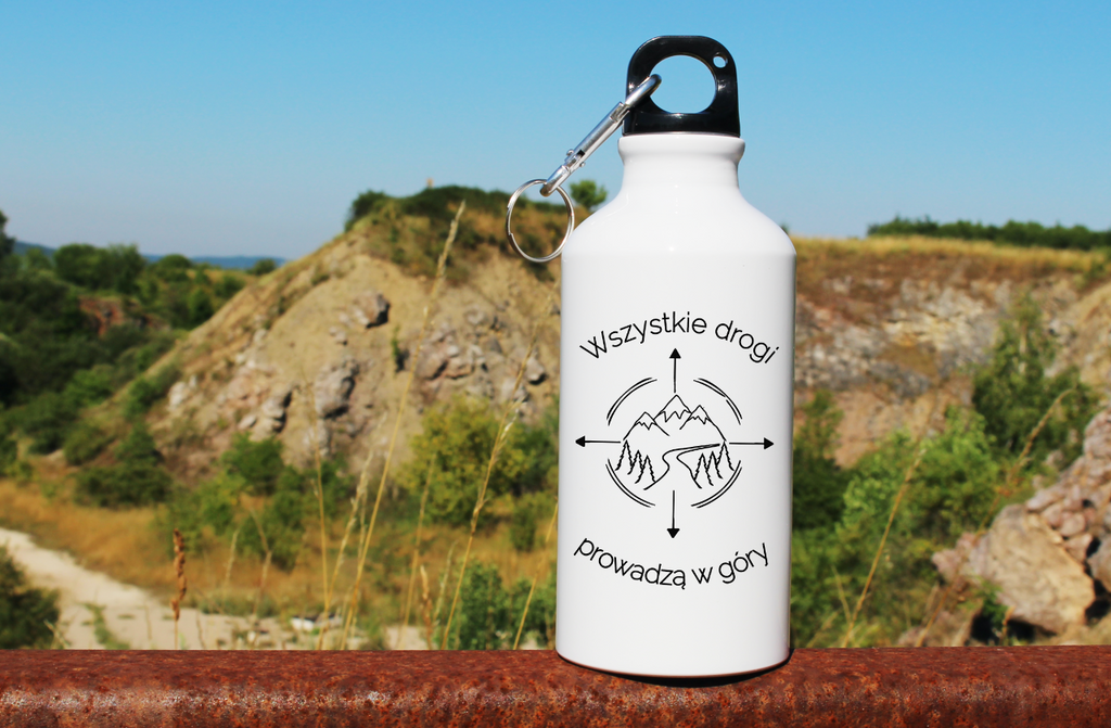 Butelka biała 400 ml z nadrukiem „Wszystkie drogi prowadzą w góry” #10