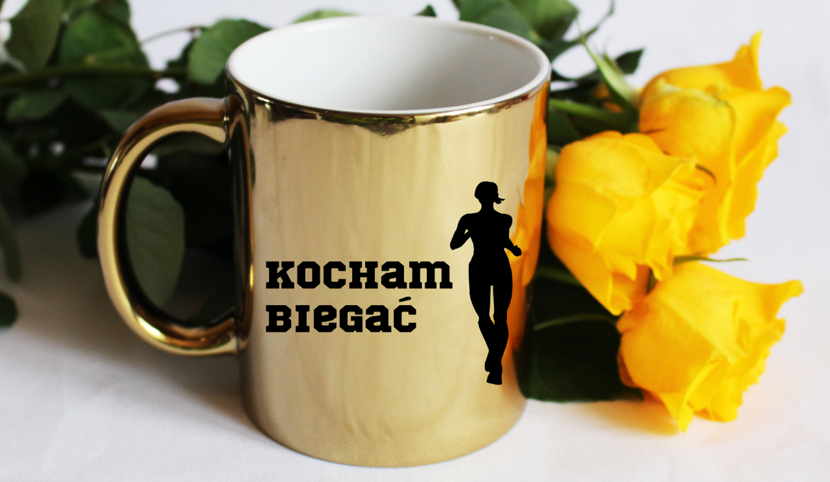 Kubek złoty prezent dla biegaczki – nadruk "Kocham Biegać" #4