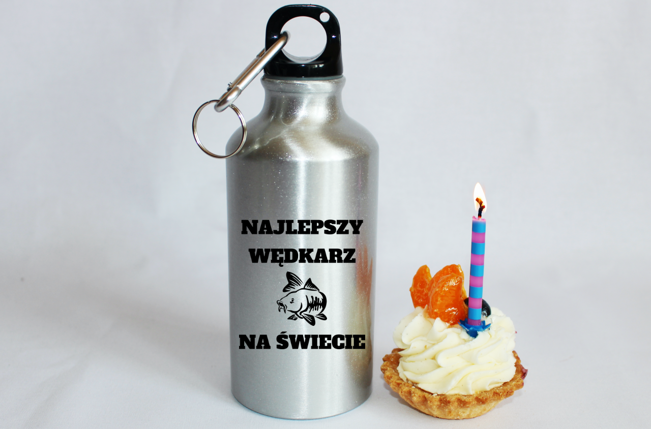 Butelka srebrna 400 ml z nadrukiem "Najlepszy wędkarz na świecie" – wędkarstwo #6
