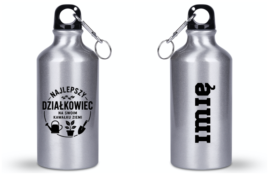 Butelka srebrna 400 ml z nadrukiem „Najlepszy działkowiec na swoim kawałku ziemi” – do ogrodu #5