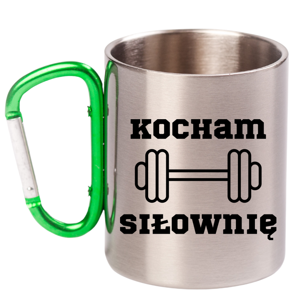 Kubek z zielonym karabińczykiem nadruk "Kocham Siłownię" - siłownia #1