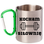 Kubek z zielonym karabińczykiem nadruk "Kocham Siłownię" - siłownia #1